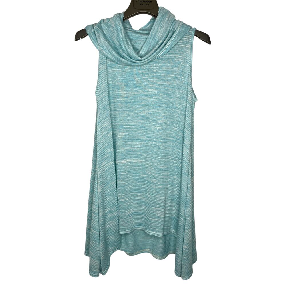 Sympli Womens Tank Top 6 Azure Blue Swing Cowl Neck Sleeveless Canada Marl Knit